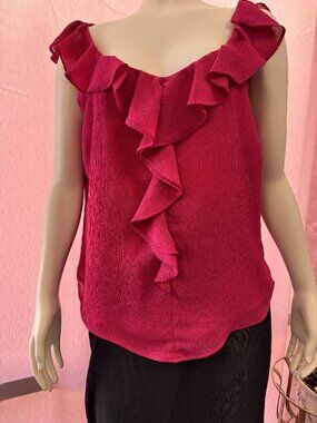 Cruel Girl Women's Medium Burgundy Ruffle Blouse Flutter Sleeve Dress Top